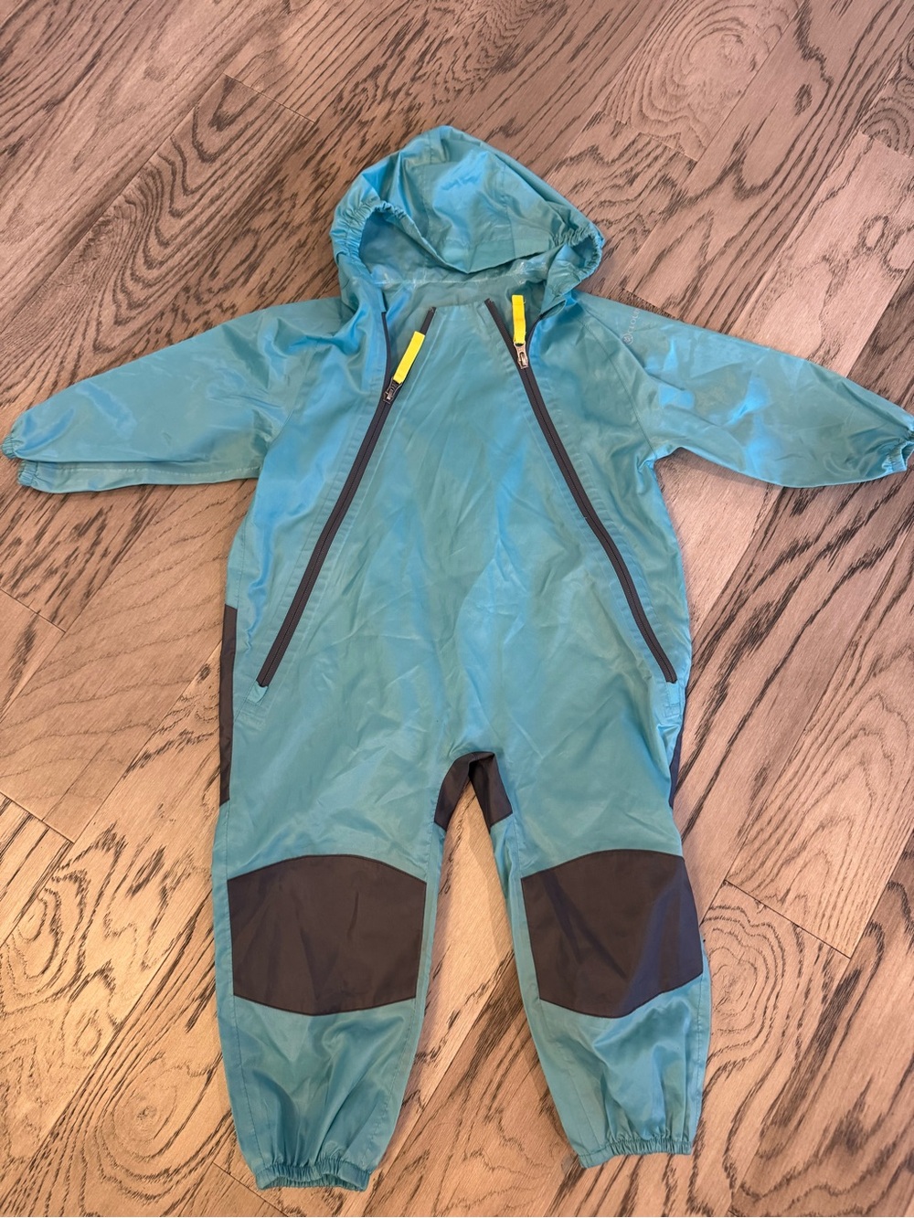 Kids Teal One-Piece Raincoat Snowsuit - Waterproof Hooded Coverall